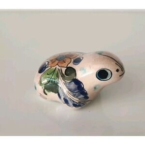 Vtg Tonala Toad Pottery Frog Mexican Folk Art‎ Mexico Floral Hand Painted CAT3